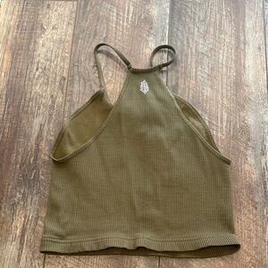 Free People Olive Ribbed Halter Crop Top